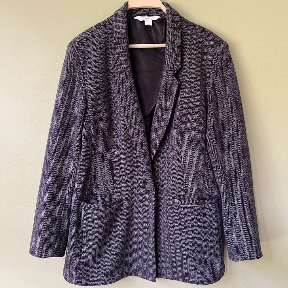 Old Navy Herringbone Brushed Cotton Collared Botton Blazer